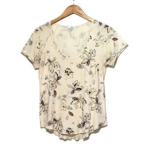 Aritzia Wilfred Scoop Neck Short Sleeve Cotton Blend Cream Floral Top Size S